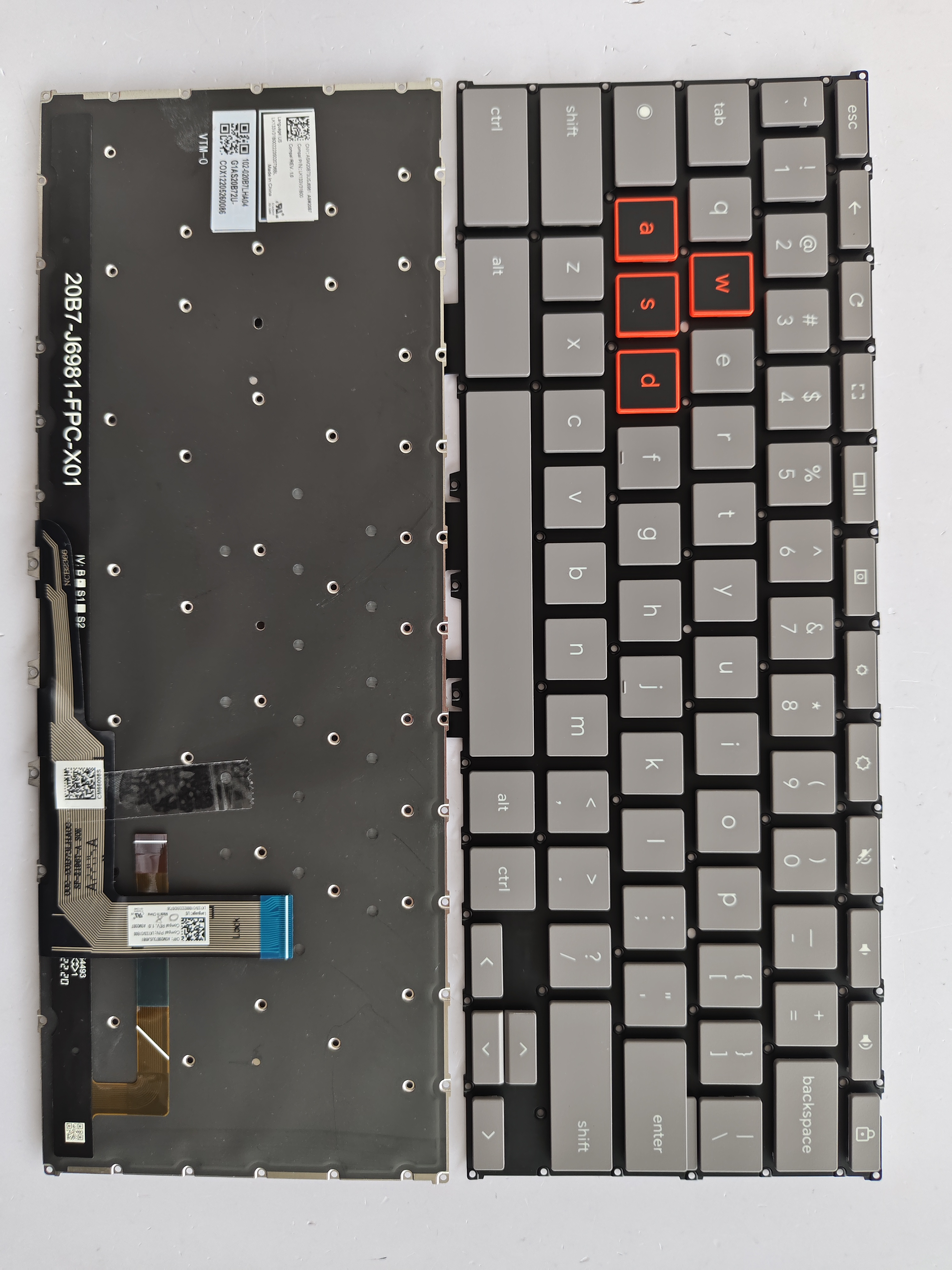 Picture of New Replacement Laptop Keyboard For HP ASM20B7/NCB2366 Google version with lock, colorful backlight, red WASD Grey Backlit US Layout